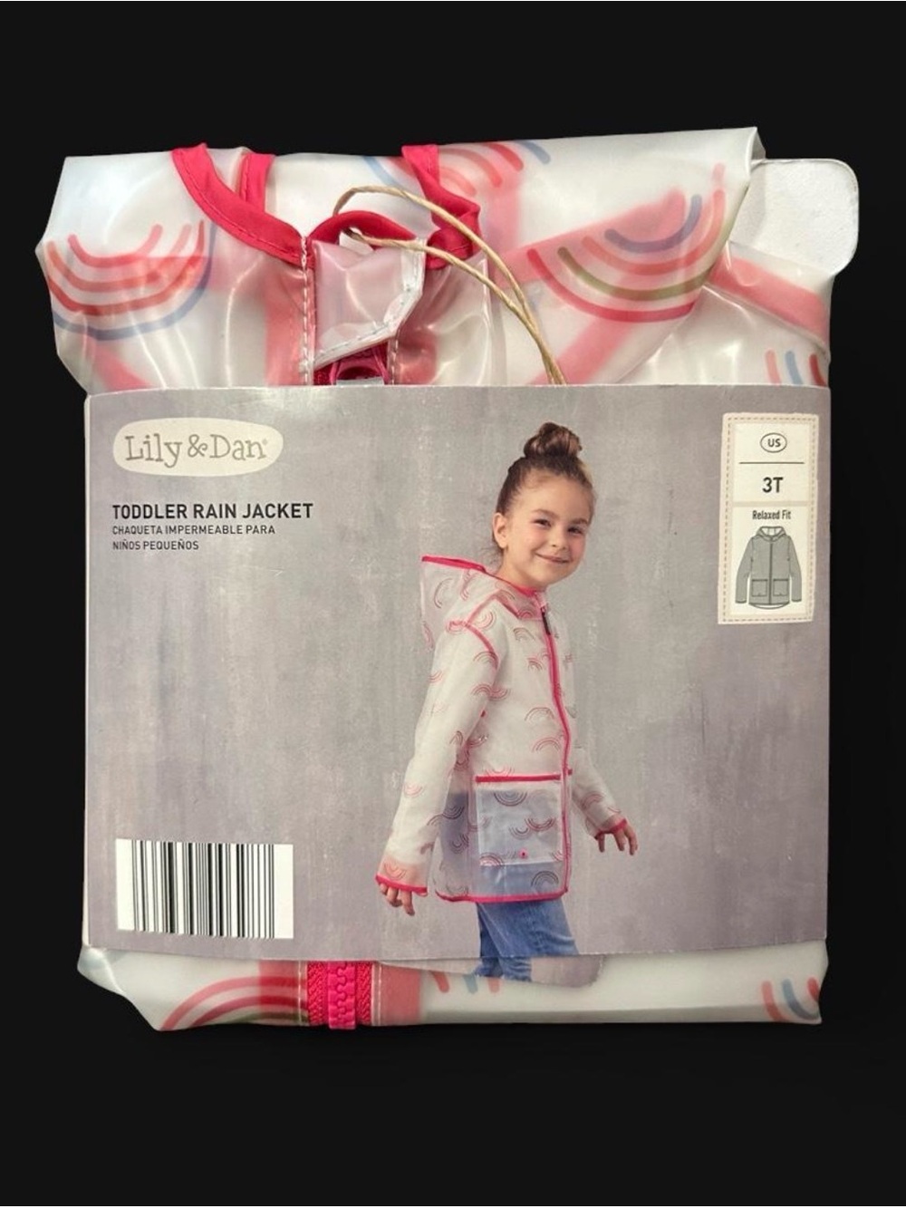 Lily & Dan Toddler Clear Raincoat with Pink Trim and Rainbow Accents